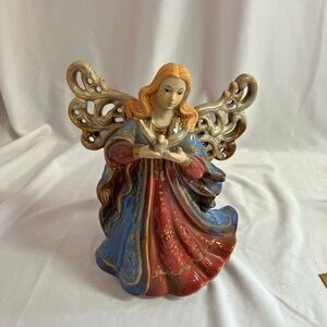 Graceful Angel Sculpture with Blue and Red Details